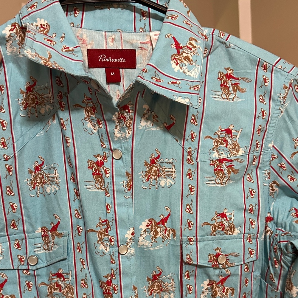 Charming Blue Western Shirt with Horse Print - Picture 2 of 2